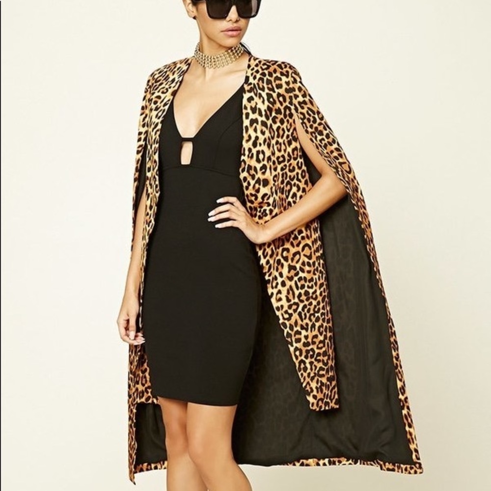 Forever 21 Longline Leopard Cape Jacket